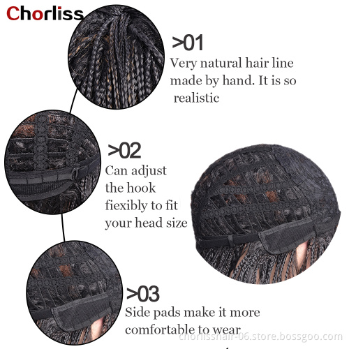 Fashion Cheap Short Braid Wigs Synthetic Crochet Short Box Braided Wigs With Bangs Glueless Hand-Made 3x Braided Synthetic Wigs